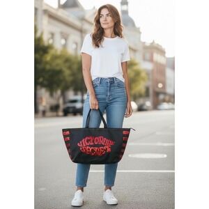 Victoria's Secret Black Sequin Lip Tote Bag Large Red Sparkle